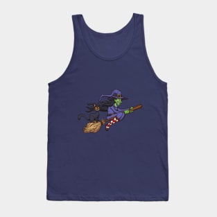 Cartoon Witch Flying On Her Broom Tank Top